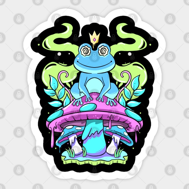 Frogs And Mushrooms Frog Aesthetic Frog Prince Fungi Frog Sticker by MerchBeastStudio